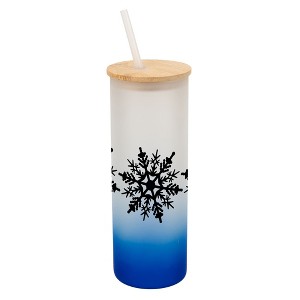 Elanze Designs Center Snowflakes Winter Wrap-Around Design 25 Ounce Frosted Gradient Glass On-The-Go Coffee Travel Skinny Tumbler Mug Cup, Bamboo Lid - 1 of 1
