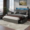 Furnulem Queen Bed Frame with Headboard Grey Upholstered Platform Bed with 4 Storage Drawers Built-in LED Lights Charging Station Metal Slats Support - 3 of 4