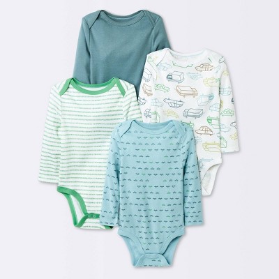 Image of Baby Boys' 4pk On The Move Long Sleeve Bodysuit - Cloud Island™ Turquoise Blue Newborn