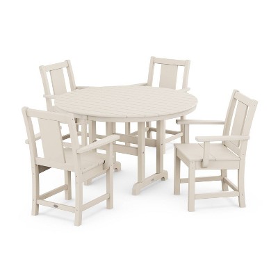 Polywood 5pc Prairie Round Farmhouse Outdoor Patio Dining Set Sand ...