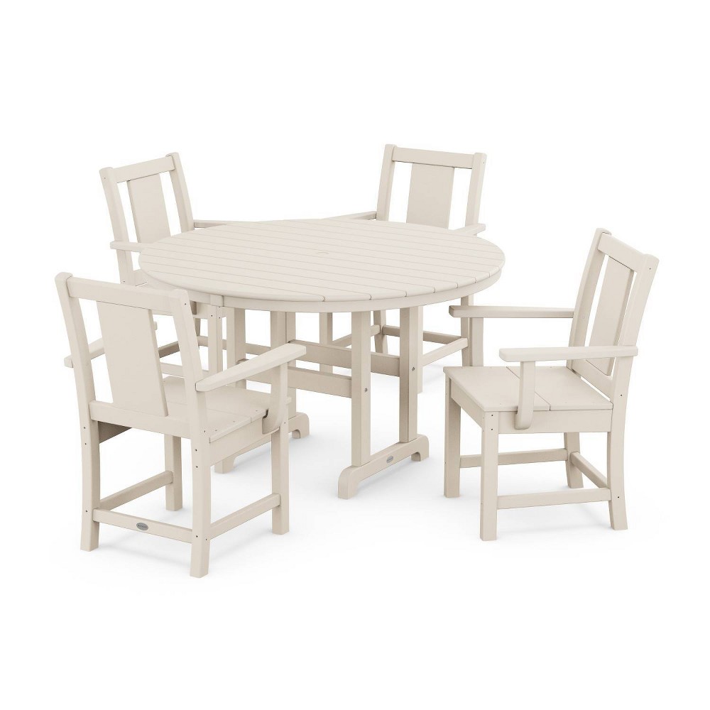 Photos - Dining Table POLYWOOD 5pc Prairie Round Farmhouse Outdoor Patio Dining Set Sand: Weather-Resistant, UV-Protected, Stainless Steel Hardwar