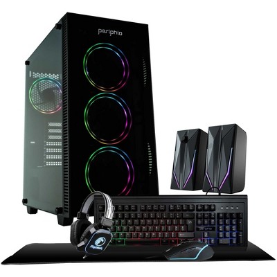 Periphio Terra Gaming PC Desktop Bundle - AMD Ryzen 5, Radeon Vega 7 iGPU, 16GB RAM, 1TB NVMe (SSD), Windows 11 Gaming Computer with Mouse + Keyboard