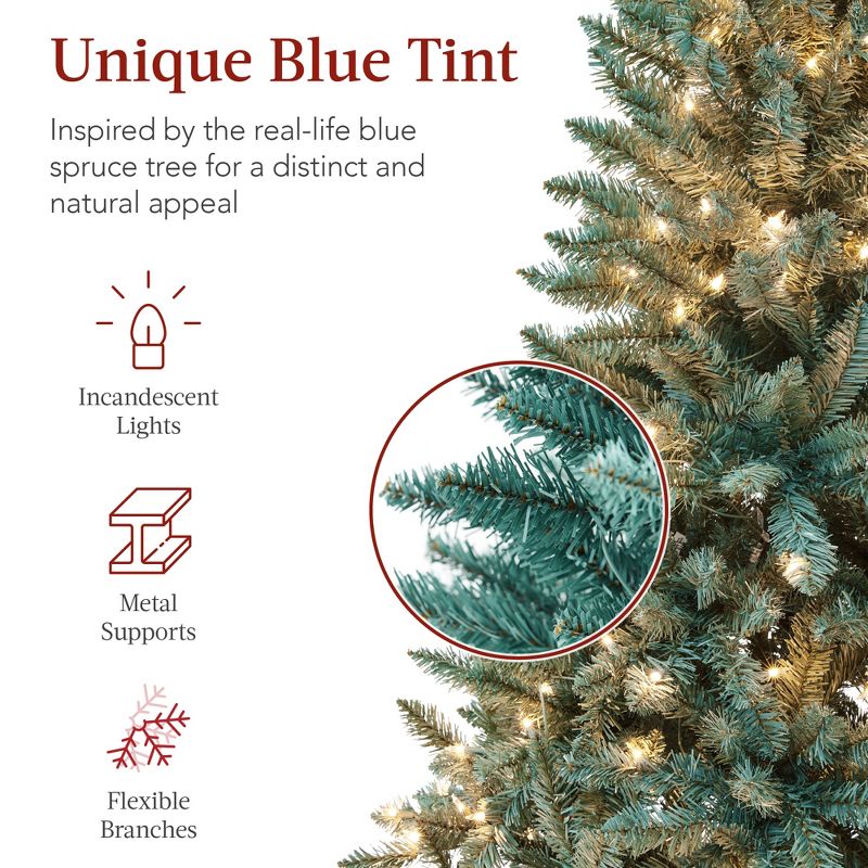 Best Choice Products Pre-Lit Blue Spruce Christmas Tree w/ Foldable Base, Incandescent Lights, 4 of 9