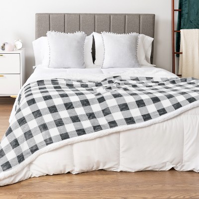 Twin Light Gray and White Sherpa Fleece Reversible Blanket