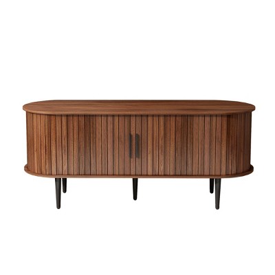 GlasFlength TV Stands and Consoles Modern Media Console with Sliding Doors and Storage for Living Room Office, Brown, 47"*15.75"*21.65"