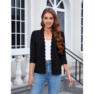 Women's 3/4 Sleeve Cropped Cardigan Sweater  Spring Open Front Knit Shrug Light Weight Shirts - 1 of 4