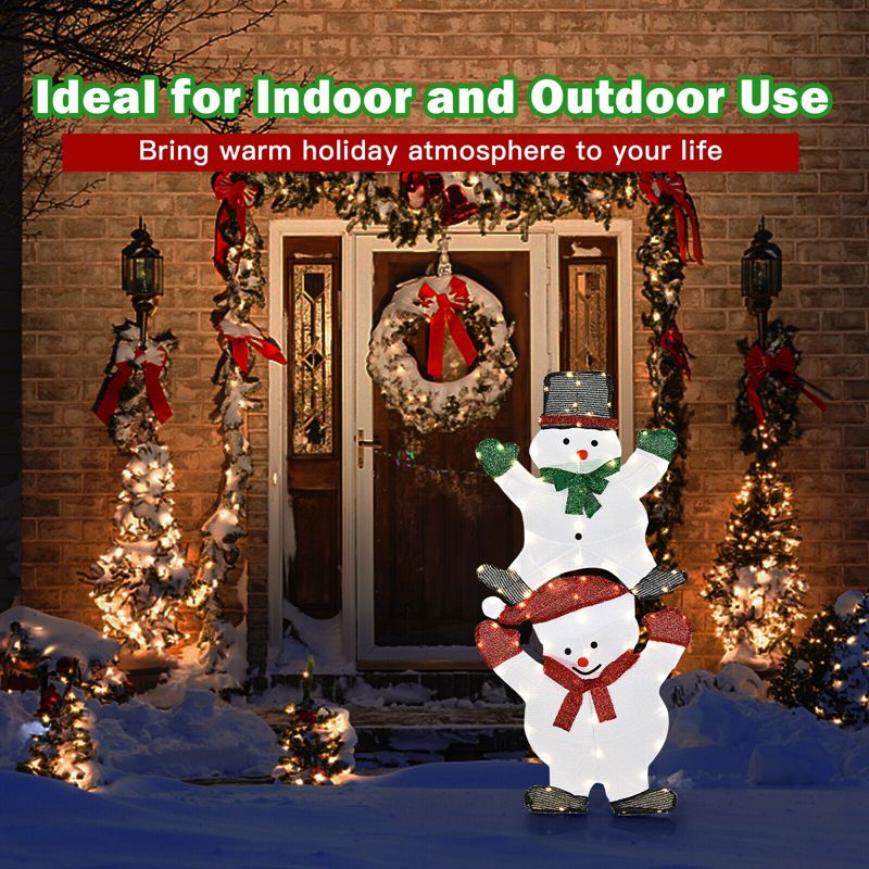Costway Christmas Yard Sign 54" Snowman Xmas Decorations W/ Stakes & String Lights, 4 of 11