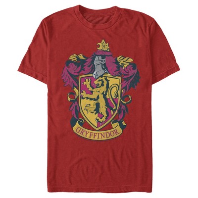 Harry Potter Mens Harry Potter and the Deathly Hallows Lion Slim Fit Short Sleeve Crew Graphic Tee - Red X Large