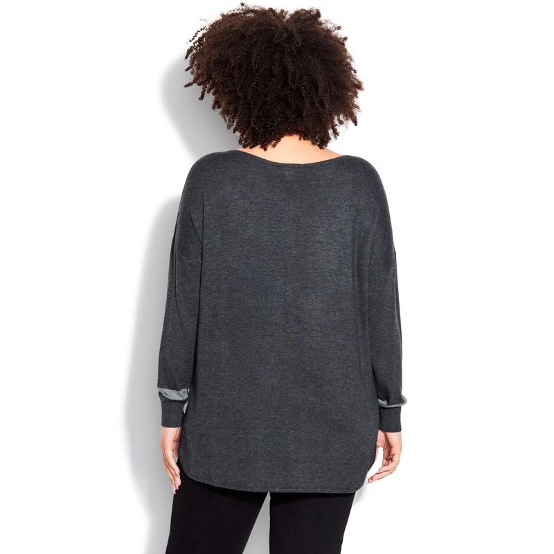 Women's Plus Size Abstract Star Sweater - charcoal | AVENUE, 2 of 4