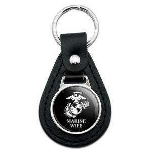 Marine Wife USMC White On Black Officially Licensed Black Leather Keychain - 1 of 4
