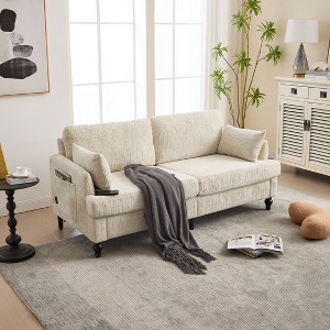 Okak Modern Chenille 2-Seater Loveseat Sofa with 2 Pillows & Sturdy Soild Wood Feets,Upholstered Armchair Sofa Couch for Living Room - 1 of 4