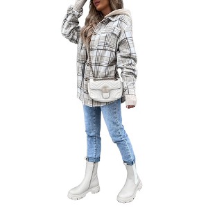 Women Jackets Coats Long Sleeve Plaid Hooded Button Front Jackets with Pockets Light Grey L - 1 of 1