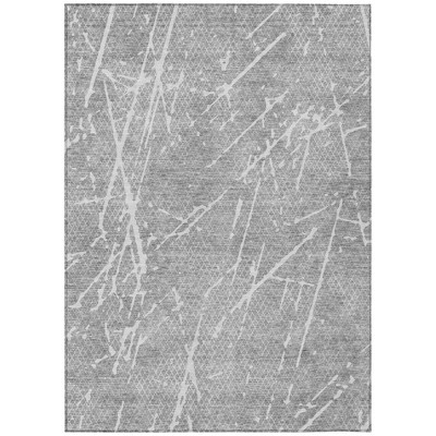 Gray Ivory And Silver Abstract Washable Indoor Outdoor Area Rug