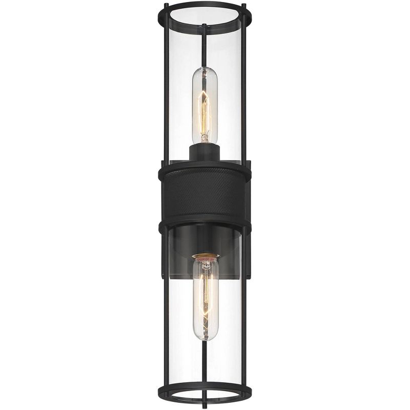 Possini Euro Design Modern Wall Light Sconce Matte Black Hardwired 19 1/2" 2-Light Fixture Clear Glass Shades for Bedroom Bathroom, 5 of 9