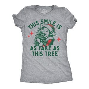 Womens Funny T Shirts This Smile Is As Fake As This Tree Sarcastic Christmas Graphic Novelty Tee For Ladies - Crazy Dog Women's T Shirt Gift For - 1 of 4
