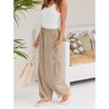 Womens Wide Leg Palazzo Pants High Waist Flowy Casual Trousers Loose Lounge Beach Travel Vacation Pants with Pockets Khaki M - 4 of 4