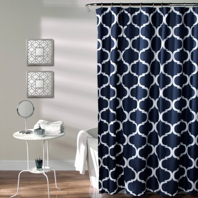 navy and grey shower curtain