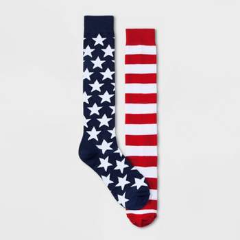 Women's American Flag Knee High Socks - Red/White/Navy 4-10