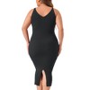 Agnes Orinda Women's Plus Size V Neck Sleeveless Ribbed Knit Back Slit Midi Cami Bodycon Sweater Dresses - 4 of 4