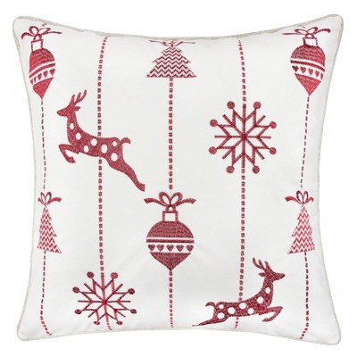 TopComfy Support Pillow White Christmas Throw Pillow with Red Embroidered Reindeer for Holiday Decor, White, 17"*17"*10"