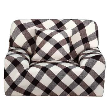 1 Pc Polyester Spandex Grid Pattern Elastic Sofa Slipcovers - PiccoCasa