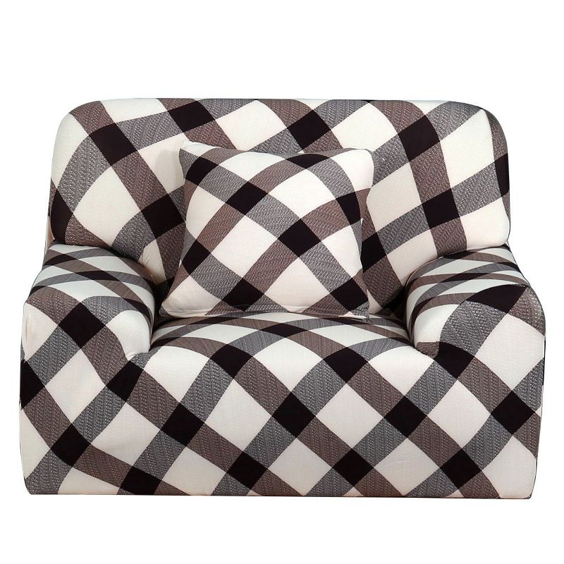 1 Pc Polyester Spandex Grid Pattern Elastic Sofa Slipcovers - PiccoCasa, 1 of 7