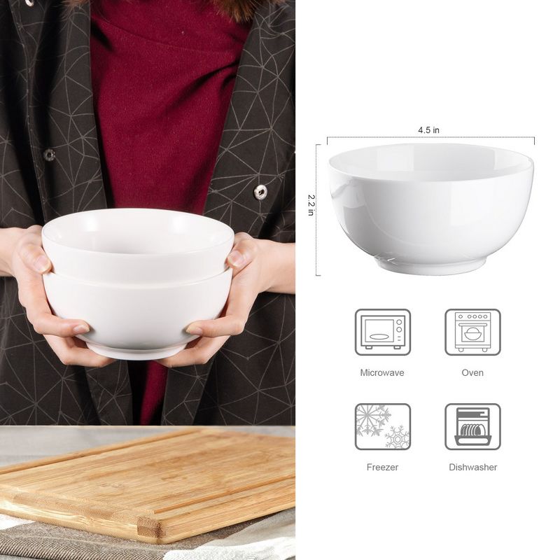 WhizMax Porcelain Bowls Set Premium White Ceramic Bowls, 5 of 8