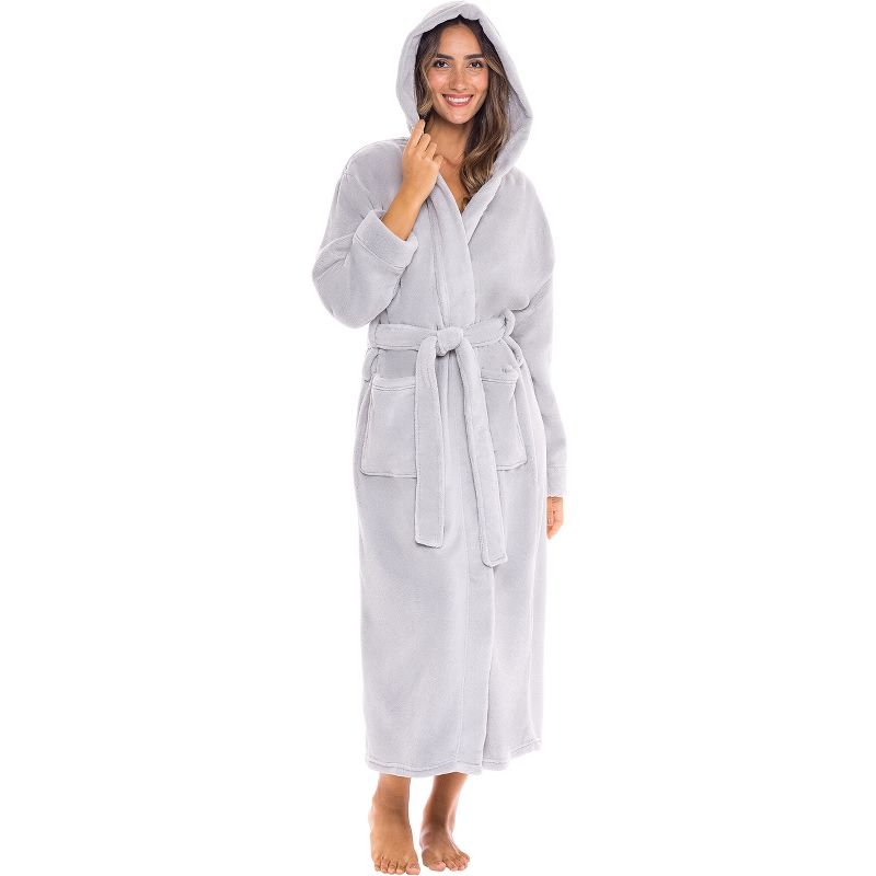 ADR Women's Classic Winter Bath Robe, Hooded Soft Cozy Plush Fleece Bathrobe Loungewear, 1 of 8