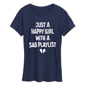 Women's - Instant Message - Happy Girl Sad Playlist Short Sleeve Graphic T-Shirt - 1 of 4