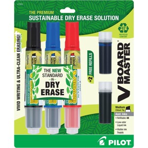 Pilot 3pk VBoard Master Dry Erase Markers Chisel Tip Multicolored Ink with Bonus Refills  - 1 of 4