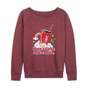 Women's - Coca-Cola - Have A Coke And A Smile Lightweight French Terry Wide Neck Long Sleeve Shirt - 1 of 4