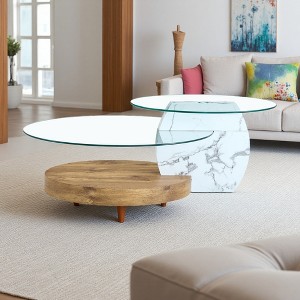 Modern 2-Tier Glass & MDF Coffee Table - 1 of 4