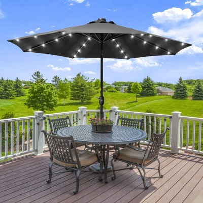 Sonkuki 9ft LED Round Outdoor Patio Market Umbrella w/Aluminum Pole and 8 Sturdy Ribs