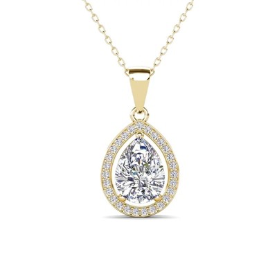 18k yellow gold-plated simulated diamond crystal pendant necklace, teardrop shape