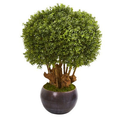 Nearly Natural 38-in Boxwood Artificial Topiary Tree in Decorative Bowl (Indoor/Outdoor)