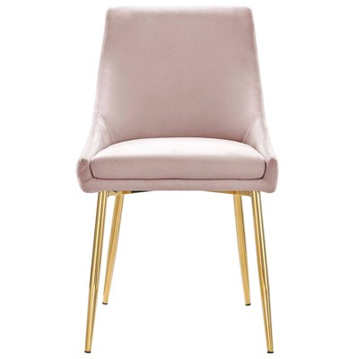 Gold Pink Velvet Upholstered Parsons Side Chair with Gold Metal Legs