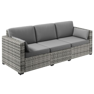 Outsunny Wicker Patio Couch, PE Rattan 3-Seat Sofa, Outdoor Furniture with Deep Seating, Cushions, Steel Frame