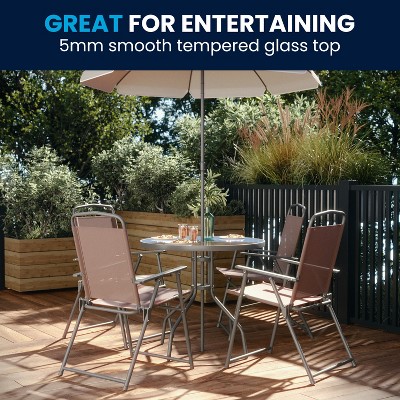 Nantucket Brown 6-Piece Patio Set with Glass Table and Umbrella