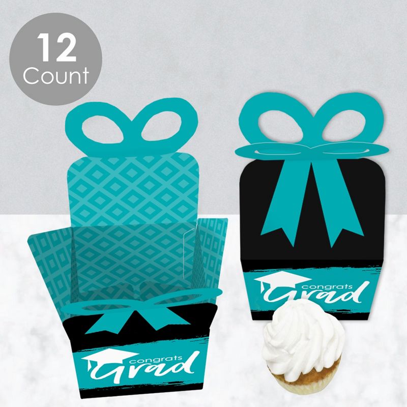 Big Dot of Happiness Teal Grad - Best is Yet to Come - Square Favor Gift Boxes -  Turquoise Graduation Party Bow Boxes - Set of 12, 3 of 8