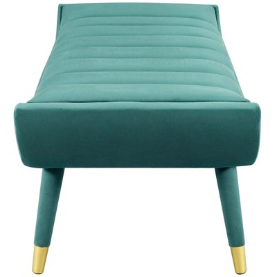 Teal Velvet Channel Tufted Accent Bench with Gold Legs