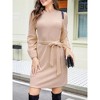 Clearlove Women's Casual Knit Dress Long Sleeve Tie Waist Sweater Dresses - 4 of 4