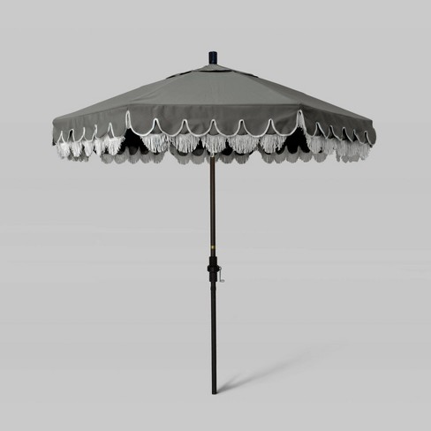 7.5' Fiberglass Ribs and Scallop Base Fringe Market Patio Umbrella with Crank Lift - Bronze Pole - California Umbrella - image 1 of 3