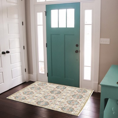 Crystal Print Kiran Moroccan Bohemian Medallion Tile Indoor Livingroom Dining Bedroom Flat Pile Easy Care Area Rug