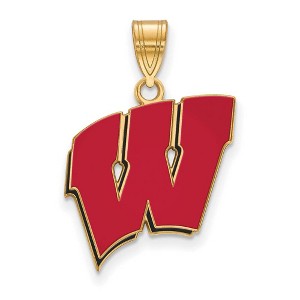 Black Bow Jewelry 14k Yellow Gold Plated Sterling Silver Wisconsin Badgers NCAA Large Pendant - 1 of 3