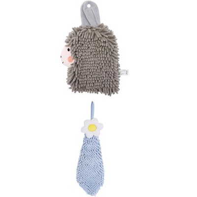 REGALWOVEN Soft Absorbent Flower Pattern and Sheep Pattern Chenille Hand Towel with Loop 6" x 15"/7" x 11" 2 Pcs