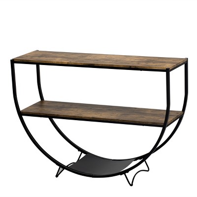 GlasFlength Console Tables Rustic Industrial Demilune Table with Metal Shelf Elegant Design for Living Room Entryway, Brown, 48"*14.9"*34.1"