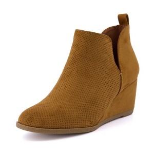 CUSHIONAIRE Women's Tito Wedge Bootie - Soft Vegan Suede, Memory Foam, Wide Width Available - 1 of 4