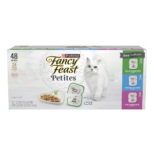 Purina Fancy Feast Petites Gourmet Collection Variety Pack Chicken, Salmon, Seafood and Fish Flavor Gravy Wet Cat Food - 2.8oz/48ct - 1 of 4
