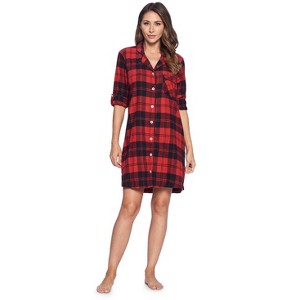 Ashford & Brooks Women's Flannel Plaid Sleep Shirt Button Down Nightgown - 1 of 4