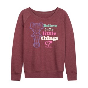 Women's - Polly Pocket - Believe In The Little Things Lightweight French Terry Wide Neck Long Sleeve Shirt - 1 of 4